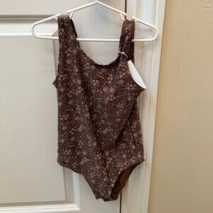 New H&M Brown Swimsuit with Flowers - Size 6X/7